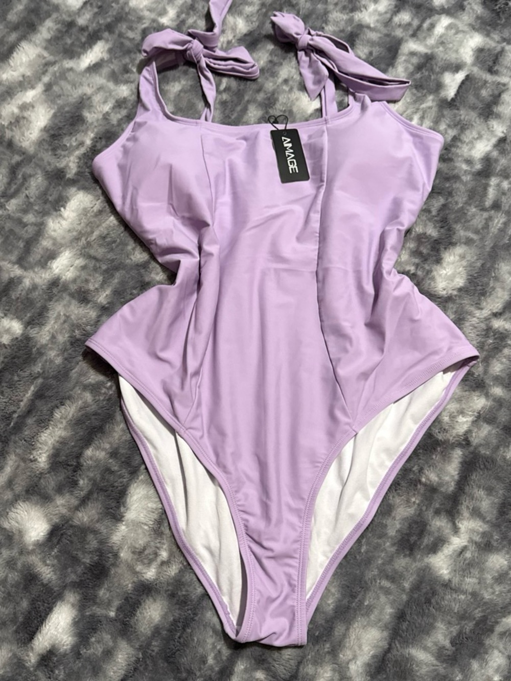 Lavender One-Piece Swimsuit with Tie Straps